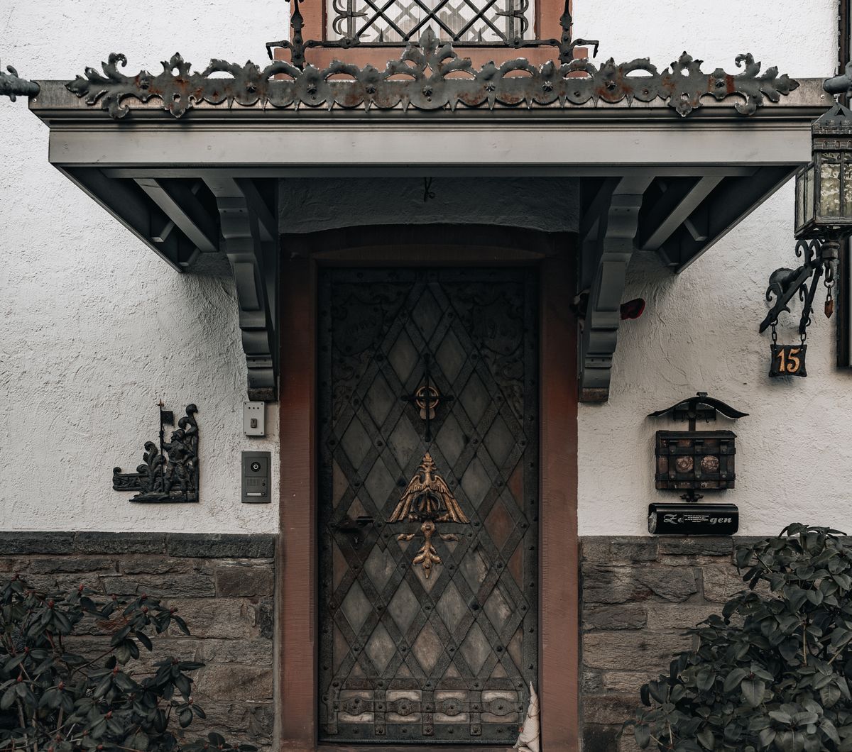 Front door with a canopy overhead