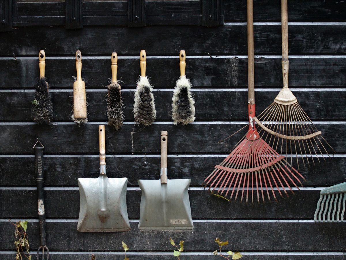 Neatly organised garden tools